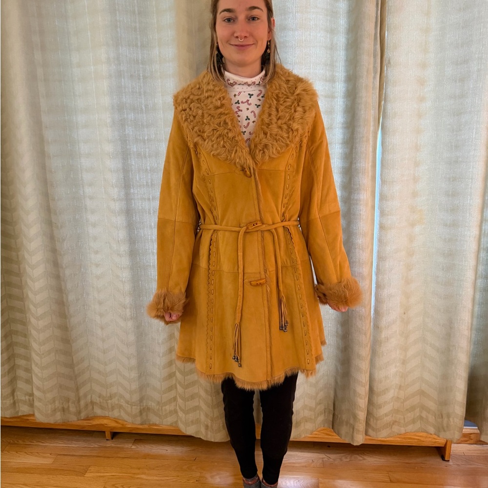 Women's Tan Faux Fur Trim Coat